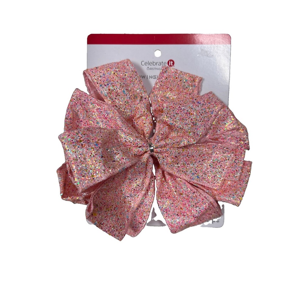 Celebrate It Peach Pink Glitter Sparkle Tree Bow